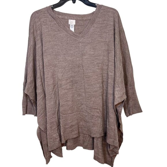 A New‎ Day Sweater Brown V Neck Batwing Sleeve Pullover Poncho Cape One Size - Picture 1 of 11